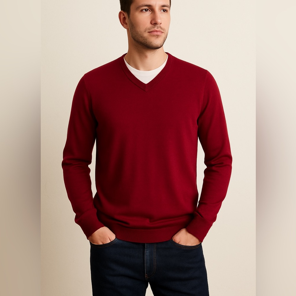 Daniel Gray 100%‎ Merino Wool V-Neck Sweater Men’s Size XL Maroon